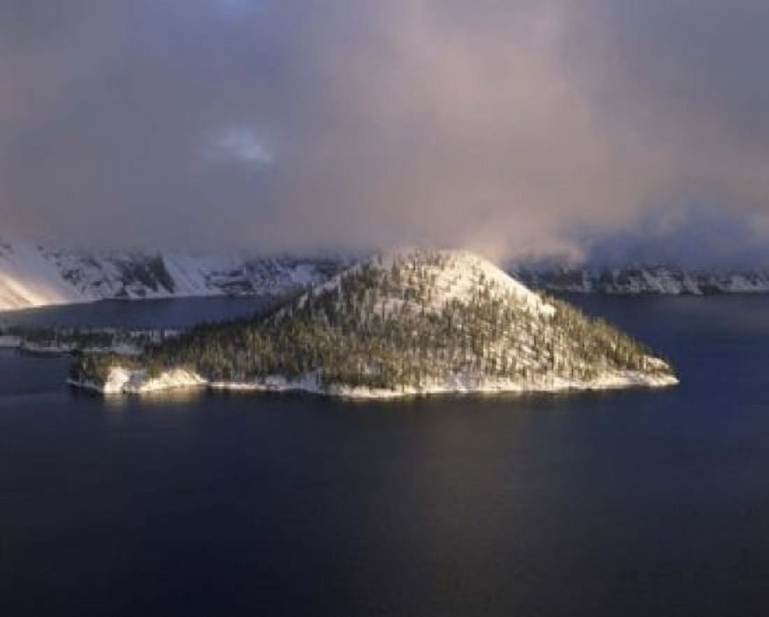 Island in a lake Wizard Island Crater Lake Crater Lake National Park Oregon USA Canvas Art - Panoramic Images (36 x 29)