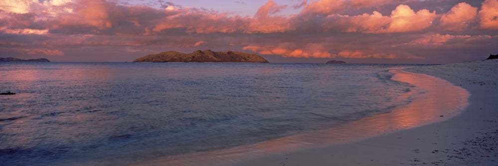 Island in the during sunset Veidomoni Beach Mamanuca Islands Fiji Canvas Art - Panoramic Images (27 x 9)