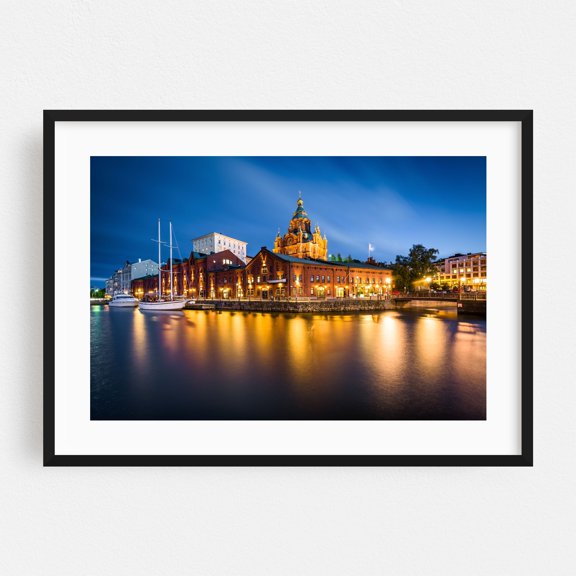 Island of Katajanokka and Uspenski Cathedral - Helsinki Finland Photography Black Framed Wall Art Print 12 x 18 inches
