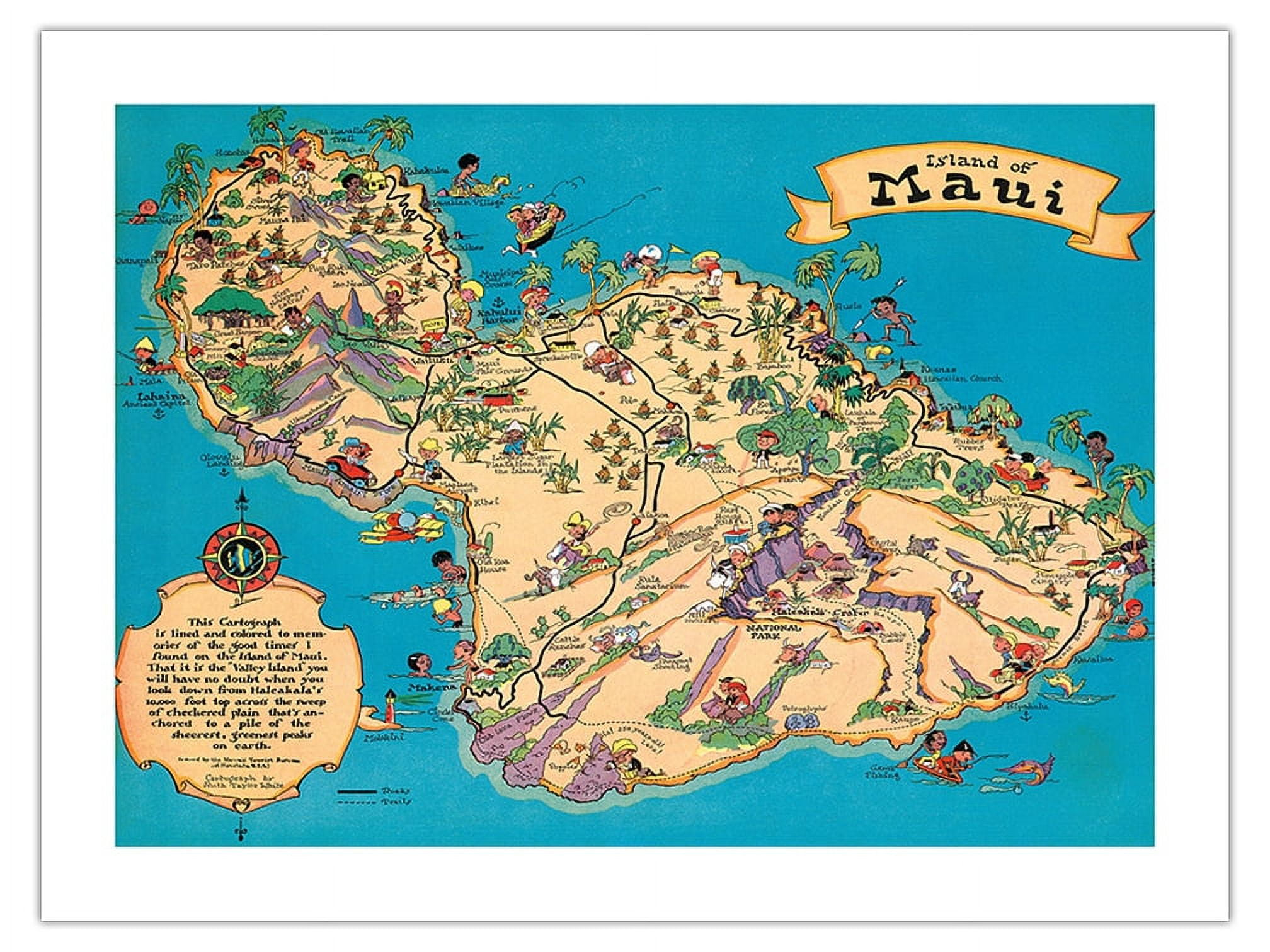 Island of Maui Hawaii - Vintage Pictorial Map by Ruth Taylor White