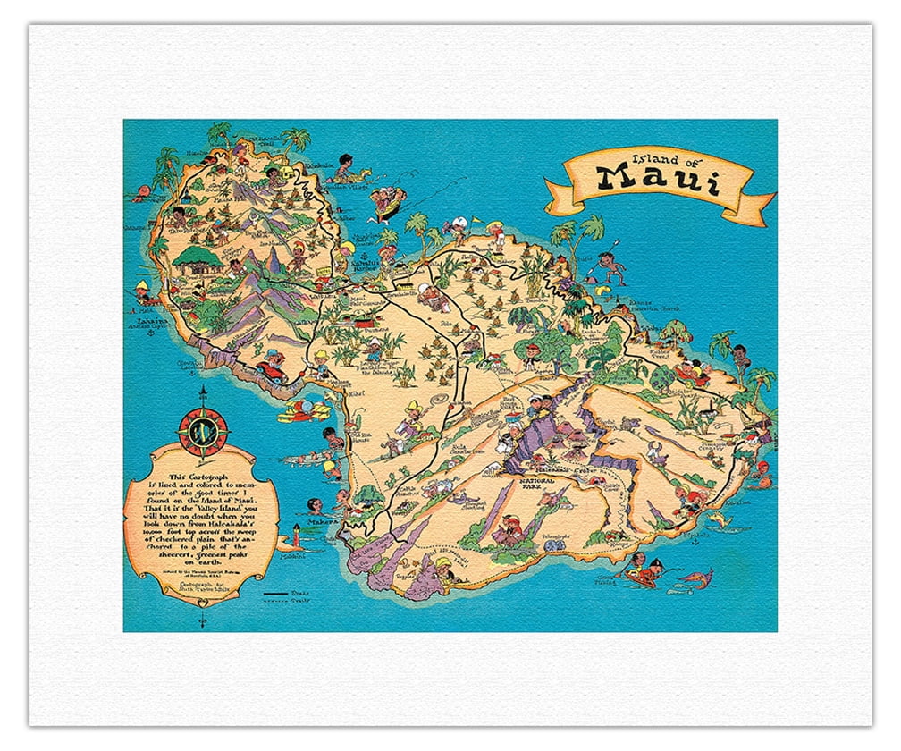 Island of Maui Hawaii - Vintage Pictorial Map by Ruth Taylor White