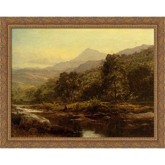 Island on the Llugwy Curig 36x28 Large Gold Ornate Wood Framed Canvas Art by Benjamin Williams Leader