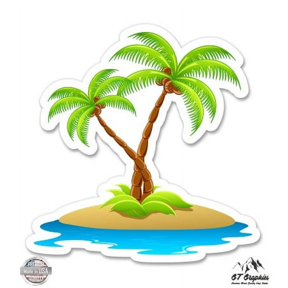 Island with Palm Trees - 3" Vinyl Sticker - For Car Laptop I-Pad Phone Helmet Hard Hat - Waterproof Decal