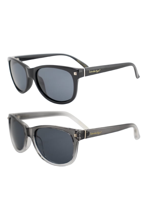 Barbados Polarized Sunglasses for Men or Women 2 Pairs Black & Gradient Grey-Clear Frames w/ Smoke Lenses