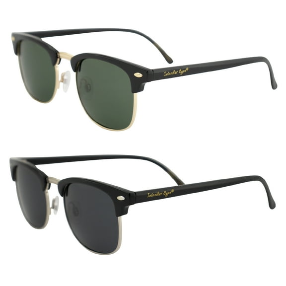 Islander Eyes Phuket Polarized Sunglasses for Men or Women 2 Pairs Semi Gold Metal-Rimmed Black Frames w/Green & Smoke Lenses