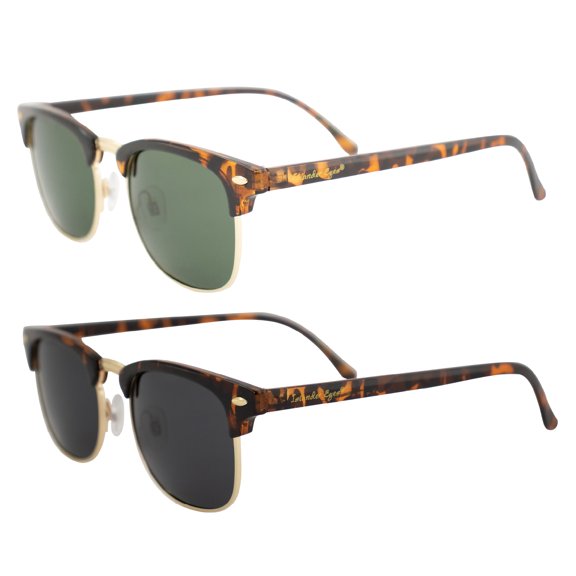 Islander Eyes Phuket Polarized Sunglasses for Men or Women 2 Pairs Semi Gold Metal-Rimmed Tortoise Frames w/Green & Smoke Lenses
