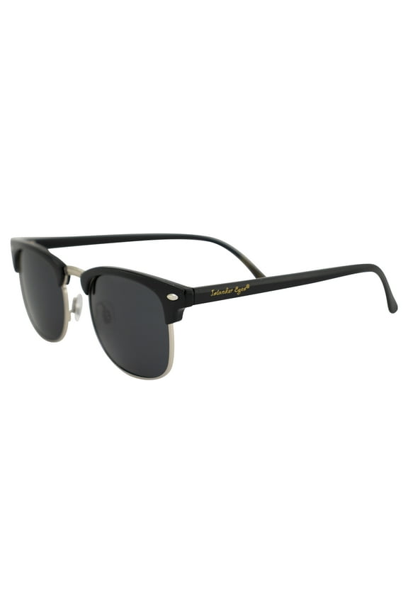 Phuket Polarized Sunglasses for Men or Women Semi Silver Metal-Rimmed Black Frame w/ Smoke Lens