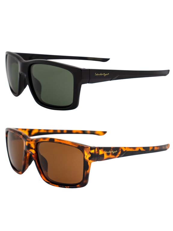 Roatan Polarized Sunglasses for Men or Women 2 Pairs Square-Shaped Black Frame w/ Green Lens & Tortoise Frame w/ Brown Lens