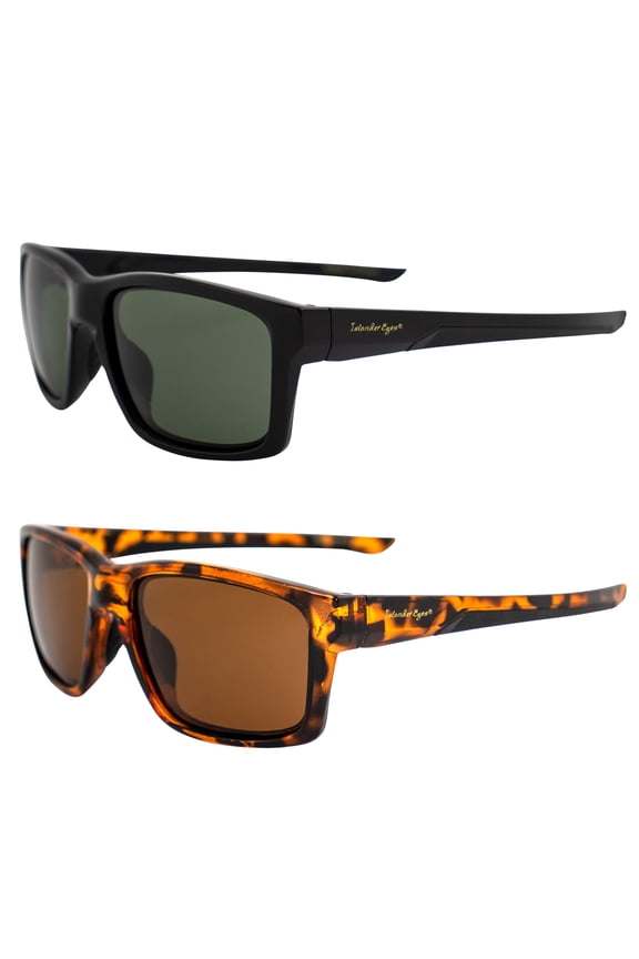 Roatan Polarized Sunglasses for Men or Women 2 Pairs Square-Shaped Black Frame w/ Green Lens & Tortoise Frame w/ Brown Lens