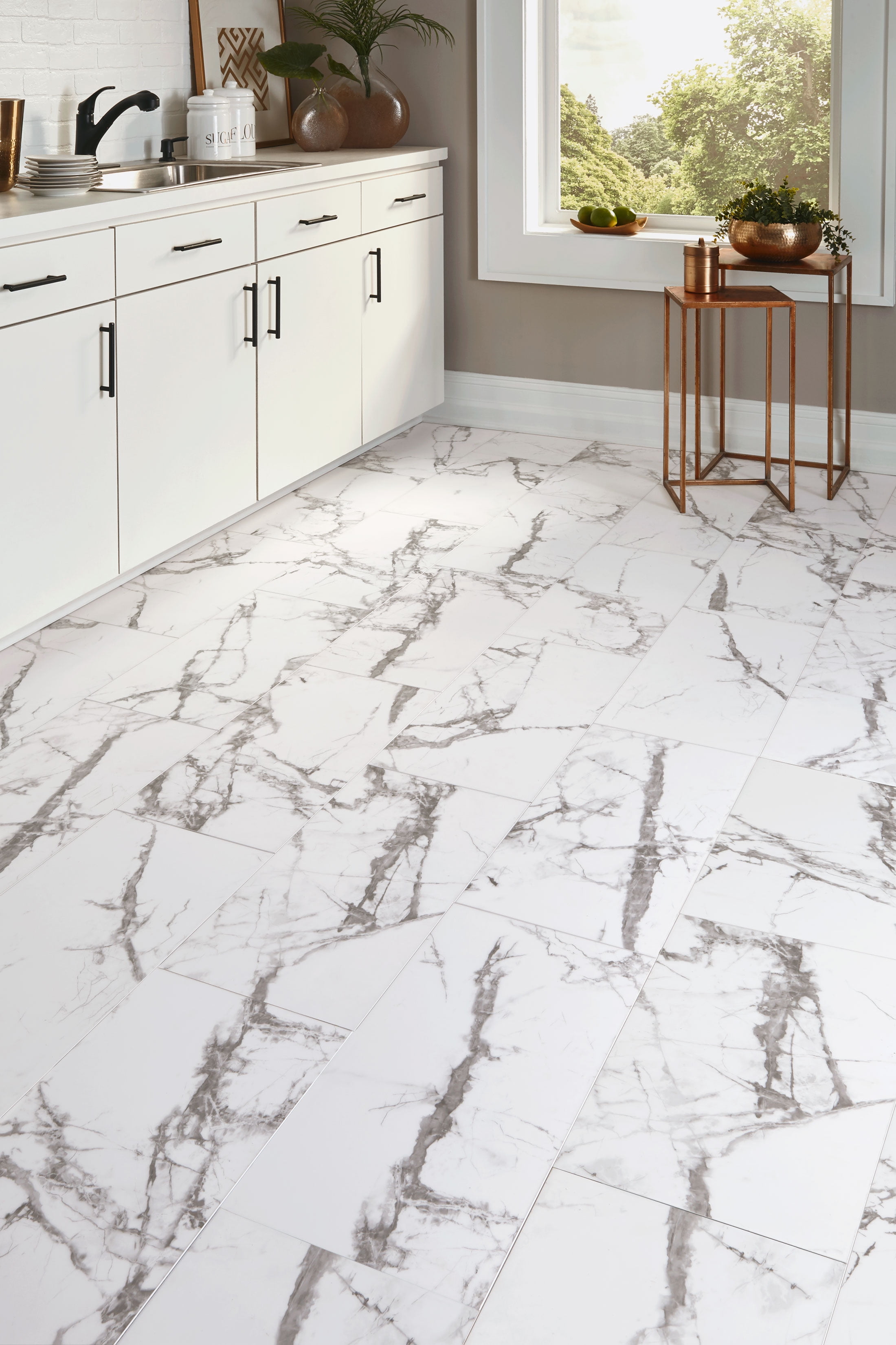 Carrara Porcelain 12" x 24" Waterproof Rigid Core Vinyl Tile