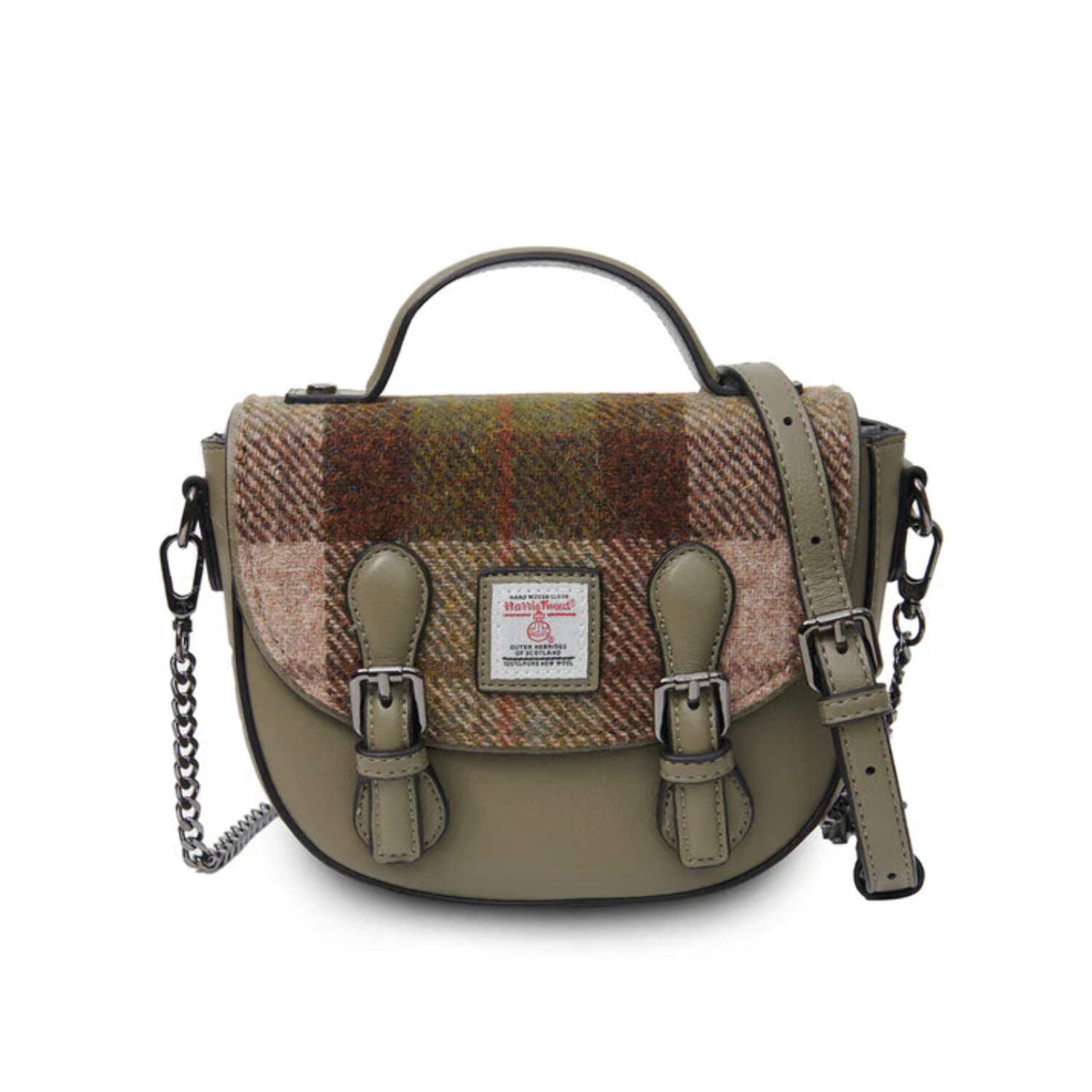 THE CELTIC GIFT STORE Islander Harris Tweed Medium Cobble Satchel 'Chestnut Tartan'