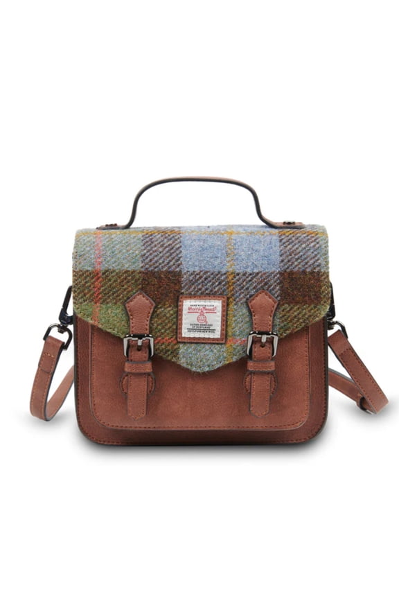 Islander Harris Tweed Mini Calton Satchel 'Chestnut and Blue Tartan'