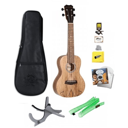 Islander MAC-4 Spalted Maple Concert Ukulele with Bag, Tuner, Strings, and More