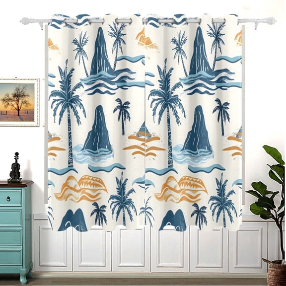 Islands Trees Blackout Curtain Panels 63x55in Drapes Privacy Assured for Living room Bedroom Bathroom 2 panels set