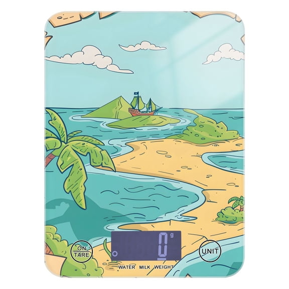 Islands and Sea Trees Food Scale Digital Kitchen Scale Waterproof Tempered Glass Tare Function 11 lb for Baking Cooking Meal Prep
