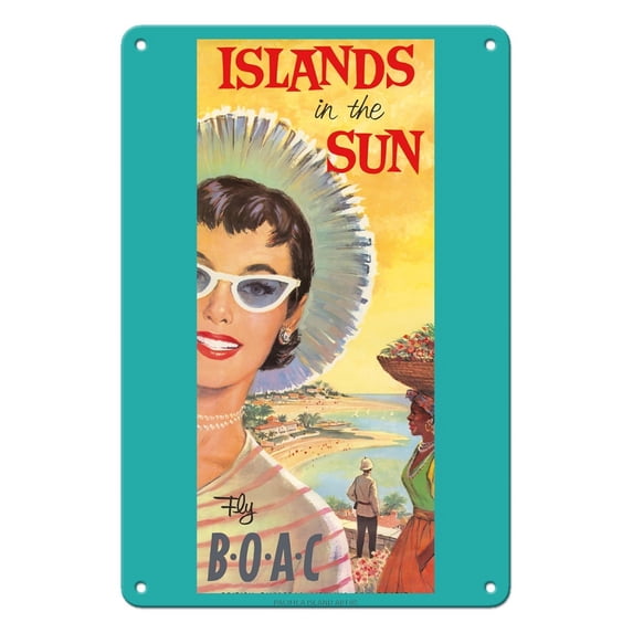 Islands in the Sun - Fly BOAC (British Overseas Airways Corporation) - Vintage Airline Travel Poster c.1950s - 8 x 12 inch Vintage Metal Tin Sign