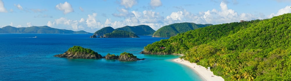 Islands in the sea Trunk Bay St John US Virgin Islands Canvas Art - Panoramic Images (33 x 9)