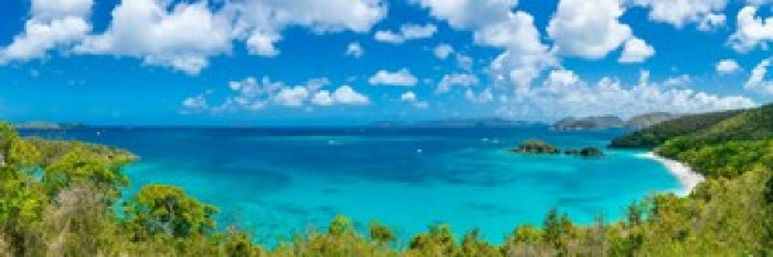 Islands in the sea Trunk Bay Virgin Islands National Park St John US Virgin Islands Canvas Art - Panoramic Images (36 x 12)