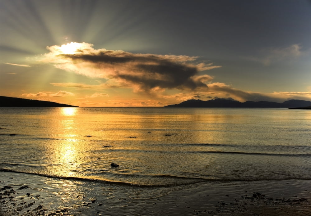 Isle Of Arran Argyll And Bute Kilbride Bay Scotland Sunset Over Beach Canvas Art - John Short Design Pics (34 x 24)