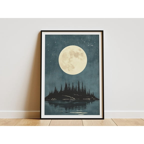 Isle Royale National Park Michigan Moonlit Poster Travel Poster Michigan Art Print Lake Superior Art Moonlight Print Nature Home Decor