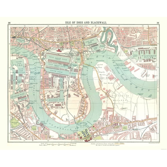 Historic Nautical Map - Isle of Dogs Blackwall London - Bartholomew 1921 - Vintage Wall Art