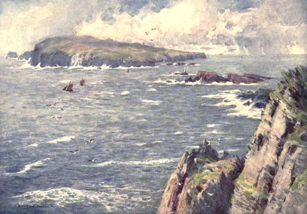 Isle of Man 1911 Calf of Man from Spanish Head Canvas Art - Alfred Heaton Cooper (18 x 24)