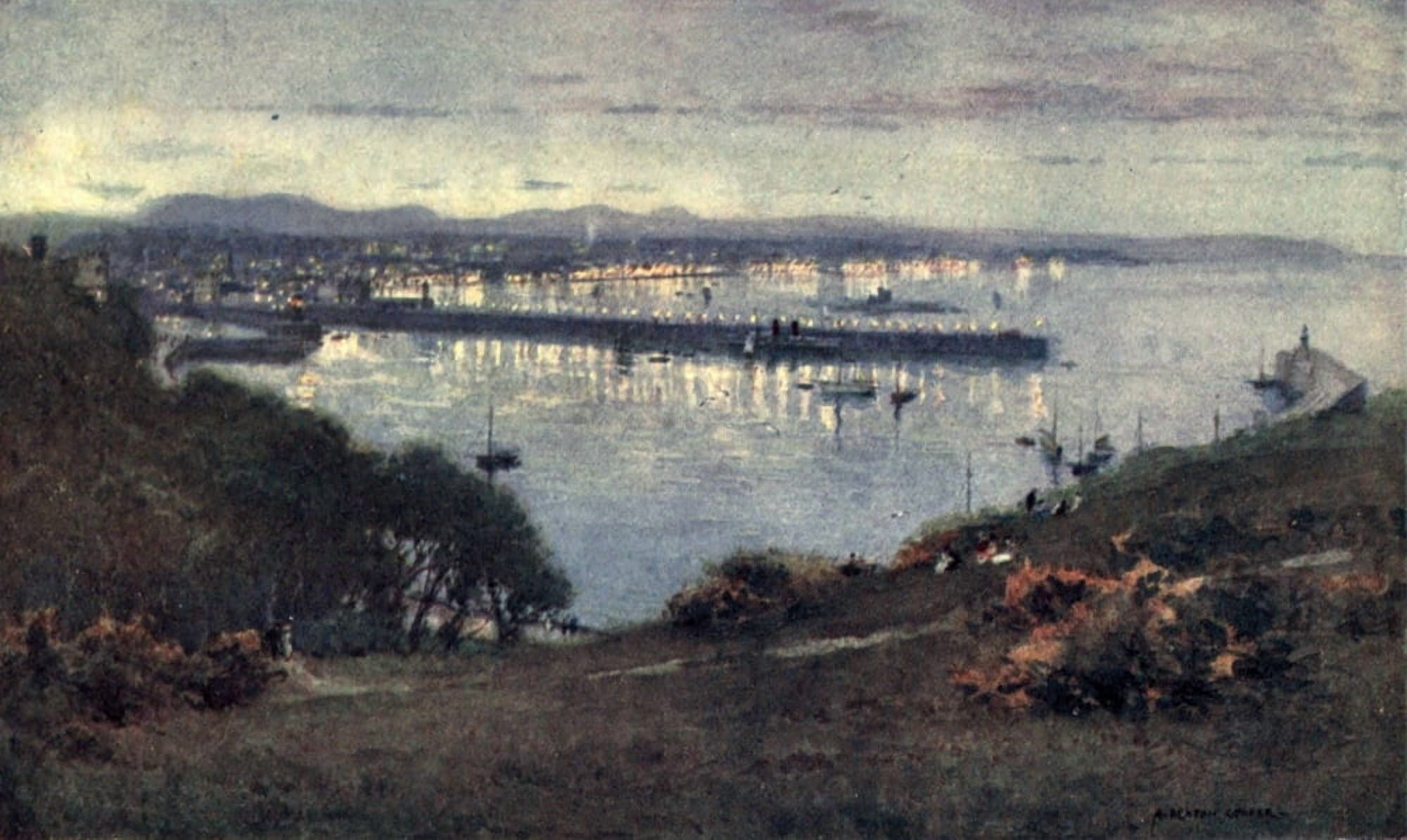 Isle of Man 1911 Douglas Bay at night Canvas Art - Alfred Heaton Cooper (24 x 36)