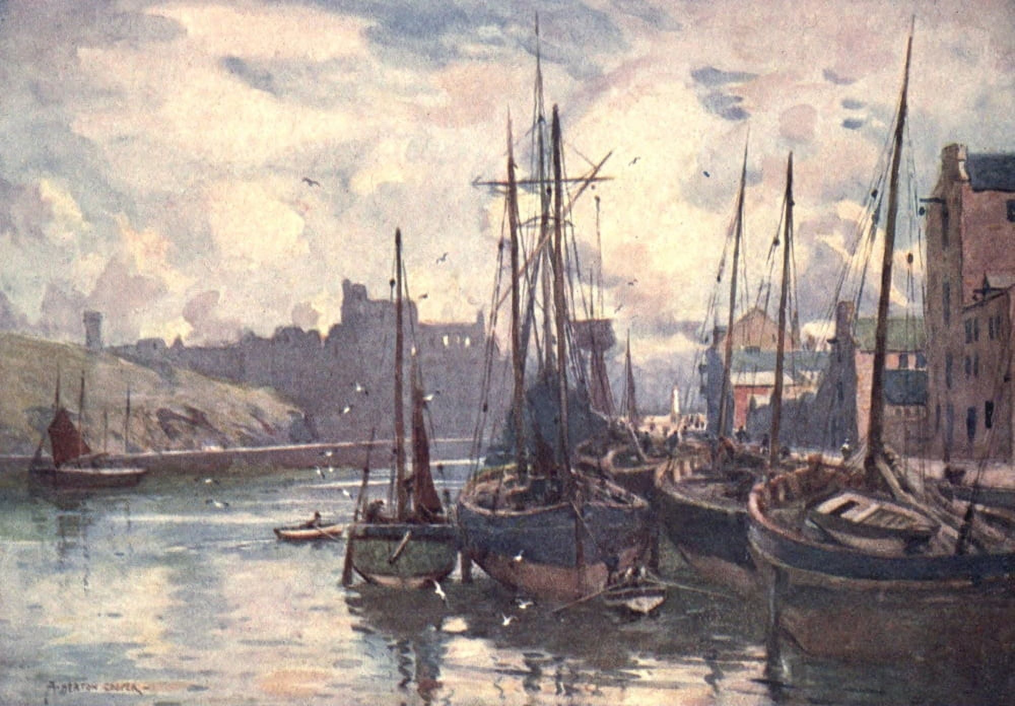 Isle of Man 1911 Peel Harbour & Castle Canvas Art - Alfred Heaton Cooper (24 x 36)