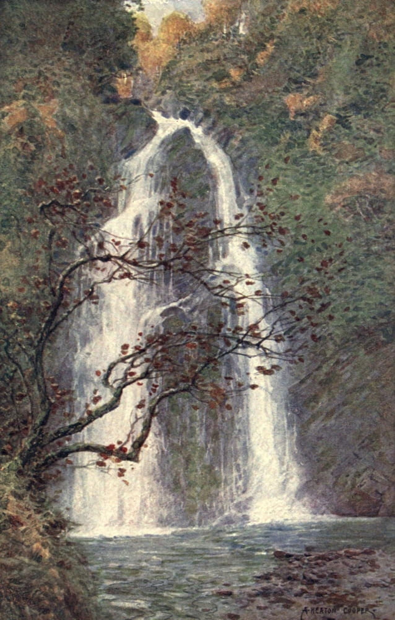 Isle of Man 1911 Waterfall in Dhoon Glen Canvas Art - Alfred Heaton Cooper (18 x 24)