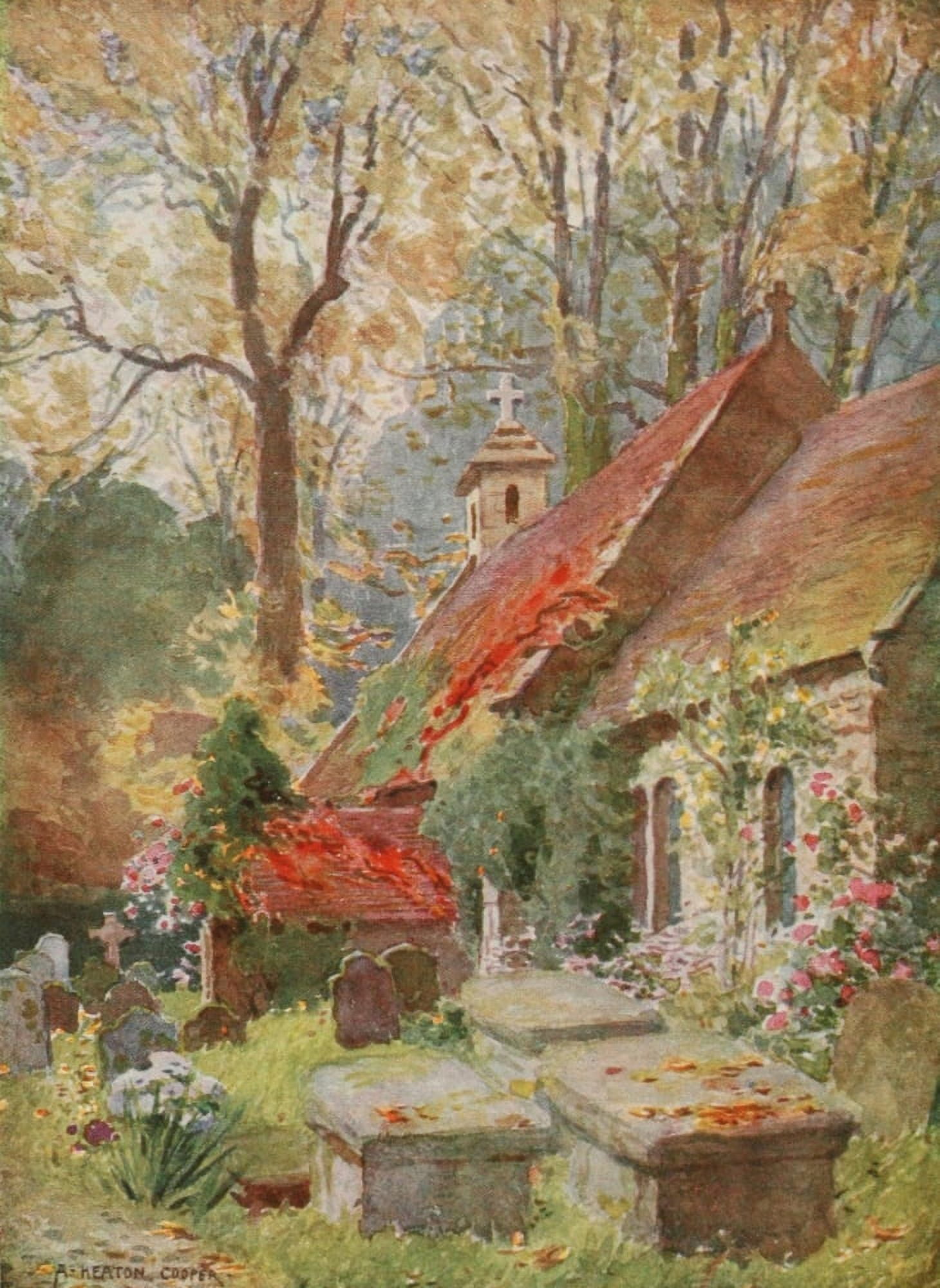 Isle of Wight 1911 Bonchurch old church nr Ventnor Canvas Art - Alfred Heaton Cooper (18 x 24)