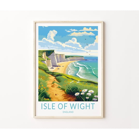 Isle of Wight England English Channel Coastal Landscape Wall Art, Unframed Paper Poster 8x10in