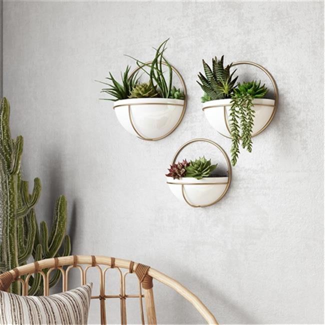 Isley Modern White and Gold Metal Wall Planters Set of 3