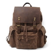 Ismart Full Grain Leather Backpack, Vintage Style Outdoor Hiking & Travel Rucksack, Large Capacity Casual Daypack with Adjustable Cotton Shoulder Straps