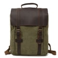 thumbnail image 1 of Ismart Leather Backpack with Waterproof Canvas, Durable Leather Backpack Army Green, 1 of 1