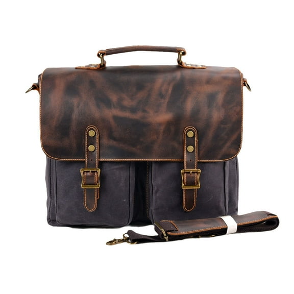 Ismart Leather Shoulder Bag with Strap, Full Grain Cowhide Leather Handbag Dark Grey