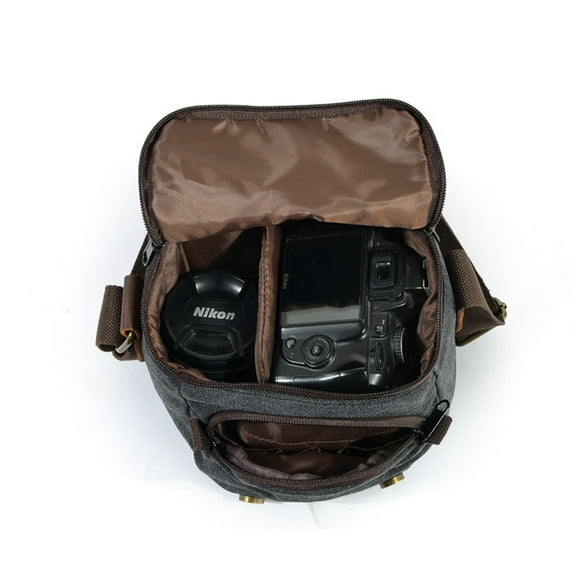 Ismart Premium Leather Waterproof Canvas Camera Bag for DSLR and Photography Equipment Dark Grey