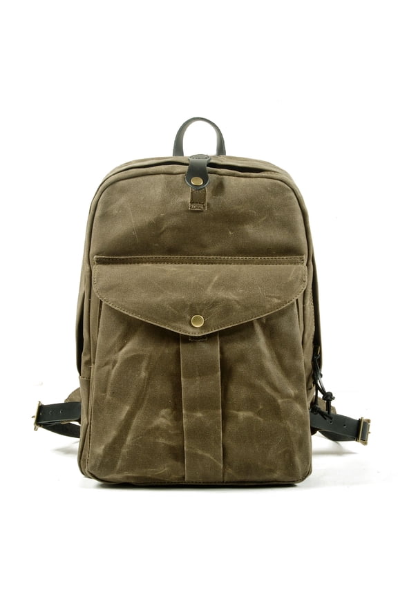Retro Water Resistant Waxed Canvas & Leather Backpack, Large Capacity Outdoor Travel Rucksack with Breathable Back Panel, Fits 14" Laptop
