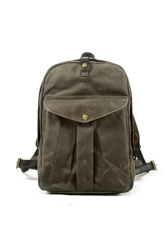 Retro Water Resistant Waxed Canvas & Leather Backpack, Large Capacity Outdoor Travel Rucksack with Breathable Back Panel, Fits 14" Laptop