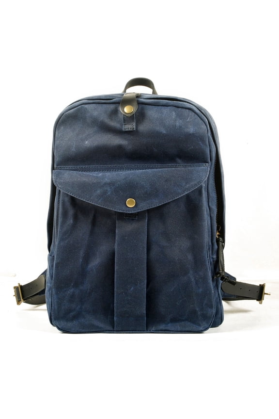 Retro Water Resistant Waxed Canvas & Leather Backpack, Large Capacity Outdoor Travel Rucksack with Breathable Back Panel, Fits 14" Laptop
