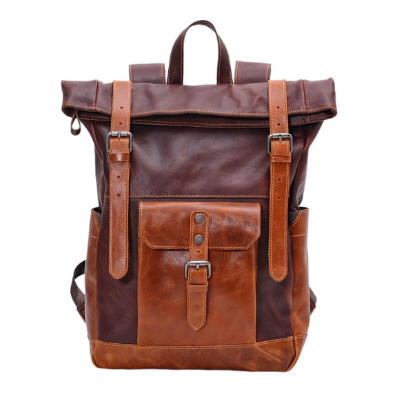 Ismart Vegetable-Tanned Leather Backpack - Retro Travel, Hiking & Laptop Backpack for Men & Women