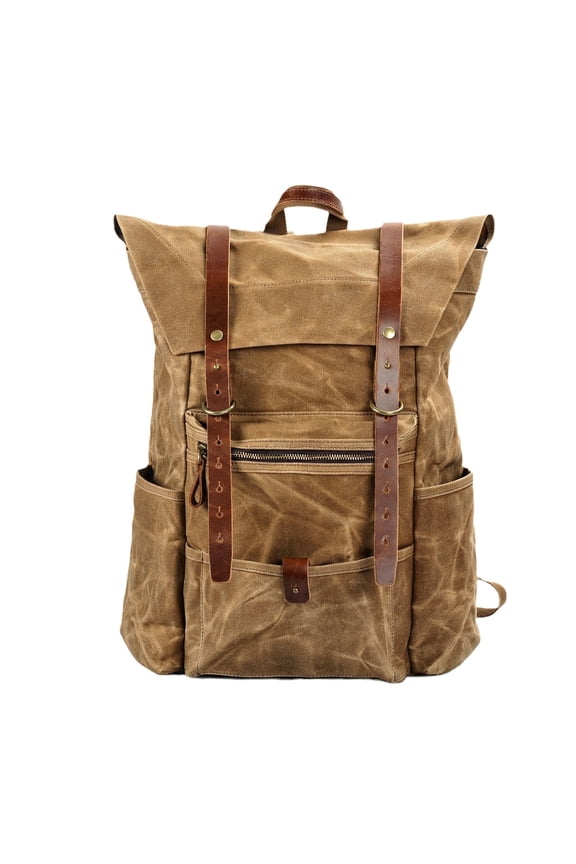 Canvas Leather Backpack, Waterproof Oil Wax Canvas Rucksack, Durable Daypack, Travel, Daily Use