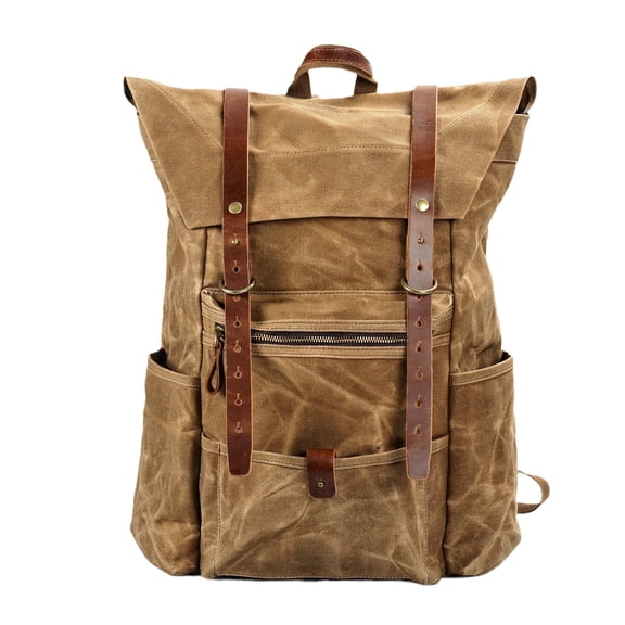 Ismart Canvas Leather Backpack, Waterproof Oil Wax Canvas Rucksack, Travel, Daily Use