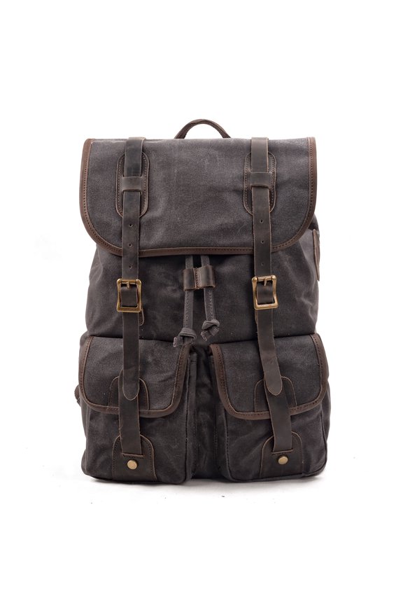 Waterproof Waxed Canvas Leather Backpack, Large Laptop Camping Travel Rucksack, Anniversary, Birthday Gift