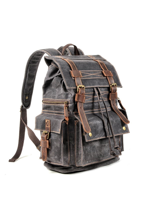 Waterproof Waxed Canvas Leather Backpack, Large Travel Hiking Laptop Rucksack, Birthday, Anniversary Gift