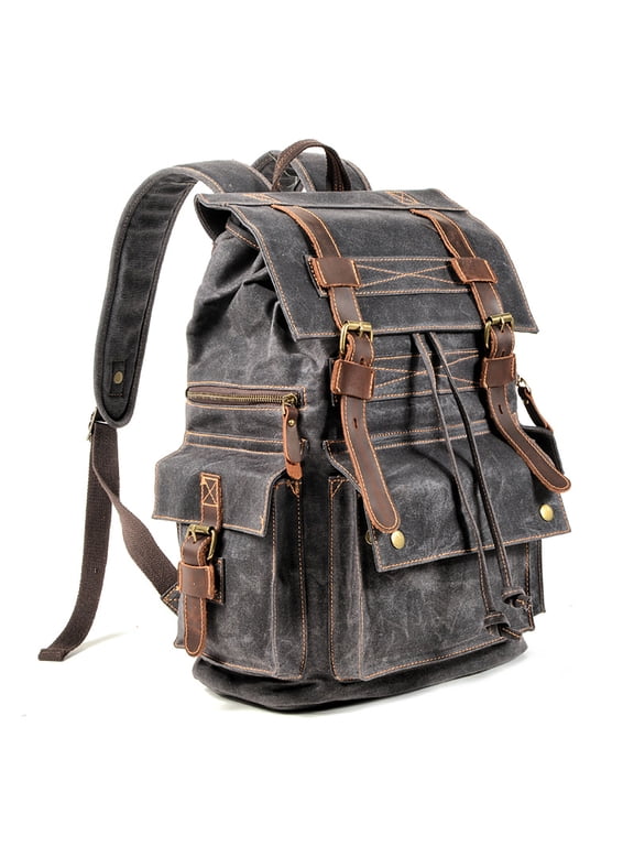 Waterproof Waxed Canvas Leather Backpack, Large Travel Hiking Laptop Rucksack, Birthday, Anniversary Gift