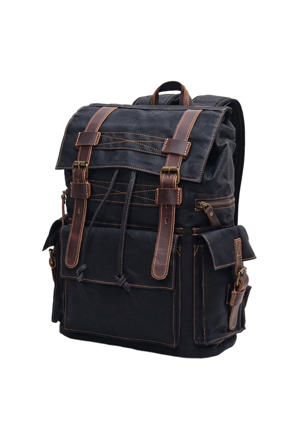 Waterproof Waxed Canvas Leather Backpack, Large Travel Hiking Laptop Rucksack, Birthday, Anniversary Gift