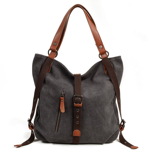 Ismart Women's Canvas Tote Backpack, 3-in-1 Convertible Shoulder Bag, Casual Daypack for School, Travel & Daily Use, Gray