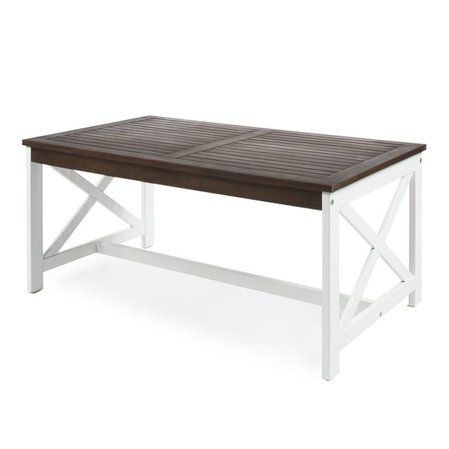 Ismus Outdoor Acacia Wood Coffee Table with a White Base, Dark Brown