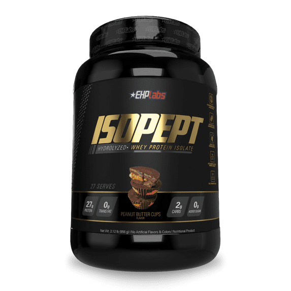 IsoPept Hydrolyzed Whey Protein Powder by EHPlabs - 100% Whey Protein Isolate & Hydrolysate, 27g of Protein, Non-GMO, Gluten Free, Fast Absorbing, Easy Digesting, 27 Serves (Peanut Butter Cups)