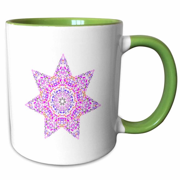 3drose, Isolated Abstract Colorful Floral Mosaic Star Polygon, 11oz Two-tone Green Mug